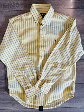 Boys’ Ralph Lauren Yellow and Light Blue Striped Button-Down Shirt-Size 12